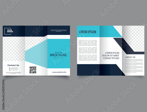 blue corporate trifold brochure. Vector editable template.