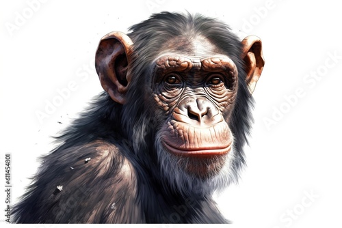 chimpanzee isolated on white background. Generated by AI. © Fotograf