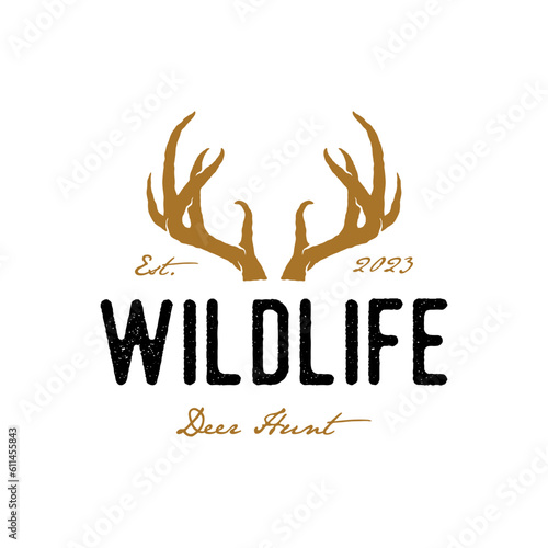 Vintage hipster hand drawn deer horn logo design vector