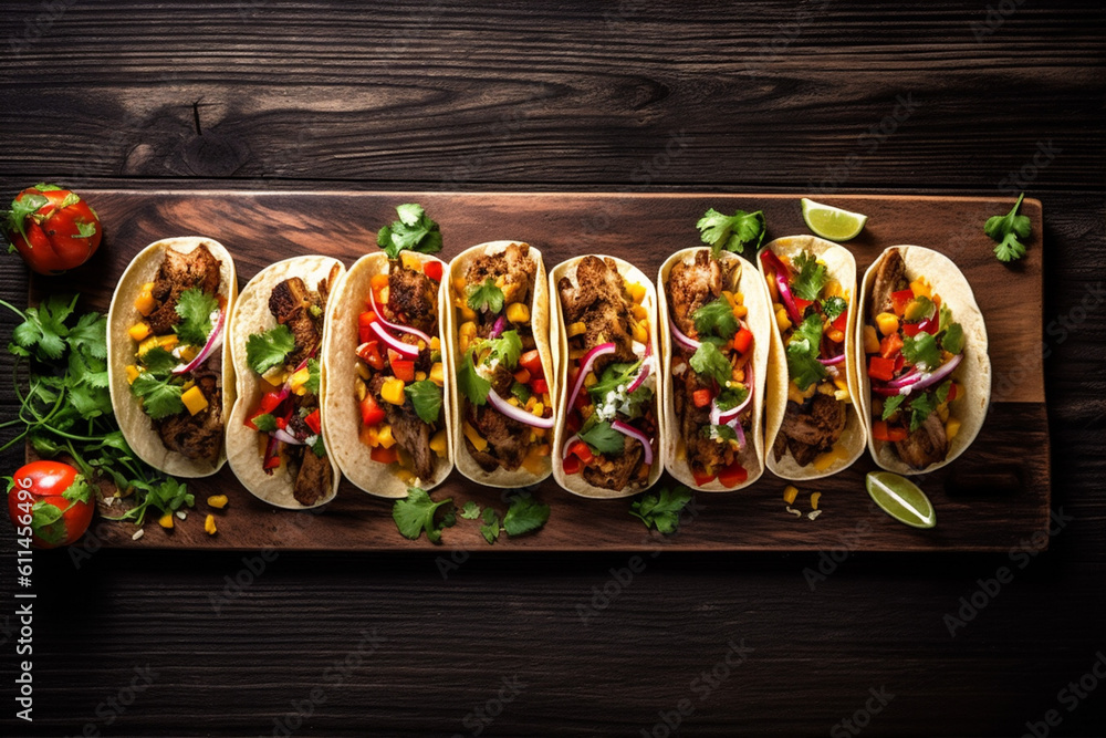taco vegetable tomato fresh sauce food meal pepper mexican chili. Generative AI. taco vegetable tomato fresh sauce food meal pepper mexican chili. Generative AI.