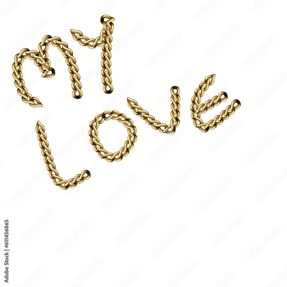 gold chain text. my love text. word made from gold gold chain text. my love text. word made from gold