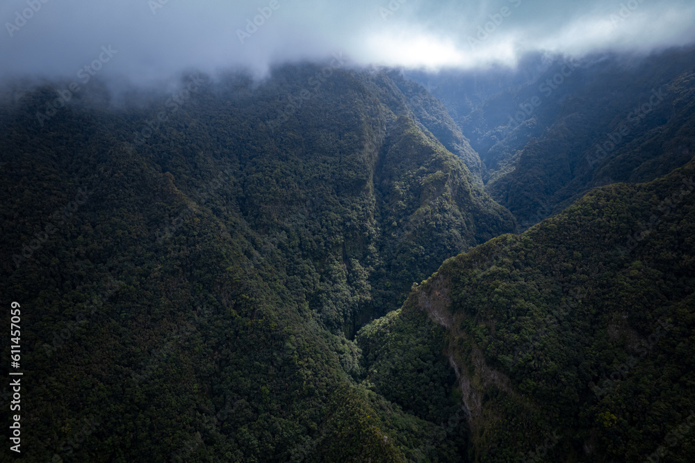 Aerial view above the lush rainforest of northern La Palma in the Canary Islands Aerial view above the lush rainforest of northern La Palma in the Canary Islands