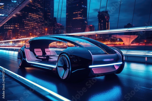 Atmospheric scene featuring futuristic unmanned vehicle. Generative AI