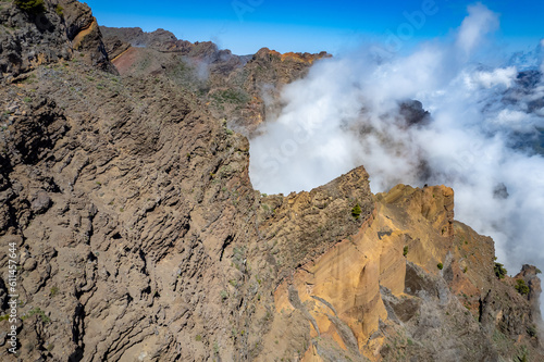 La Palma - Canary Islands - Aerial view of the colorful landscape above the clouds at the beautiful Caldera de Taburiente National Park photo