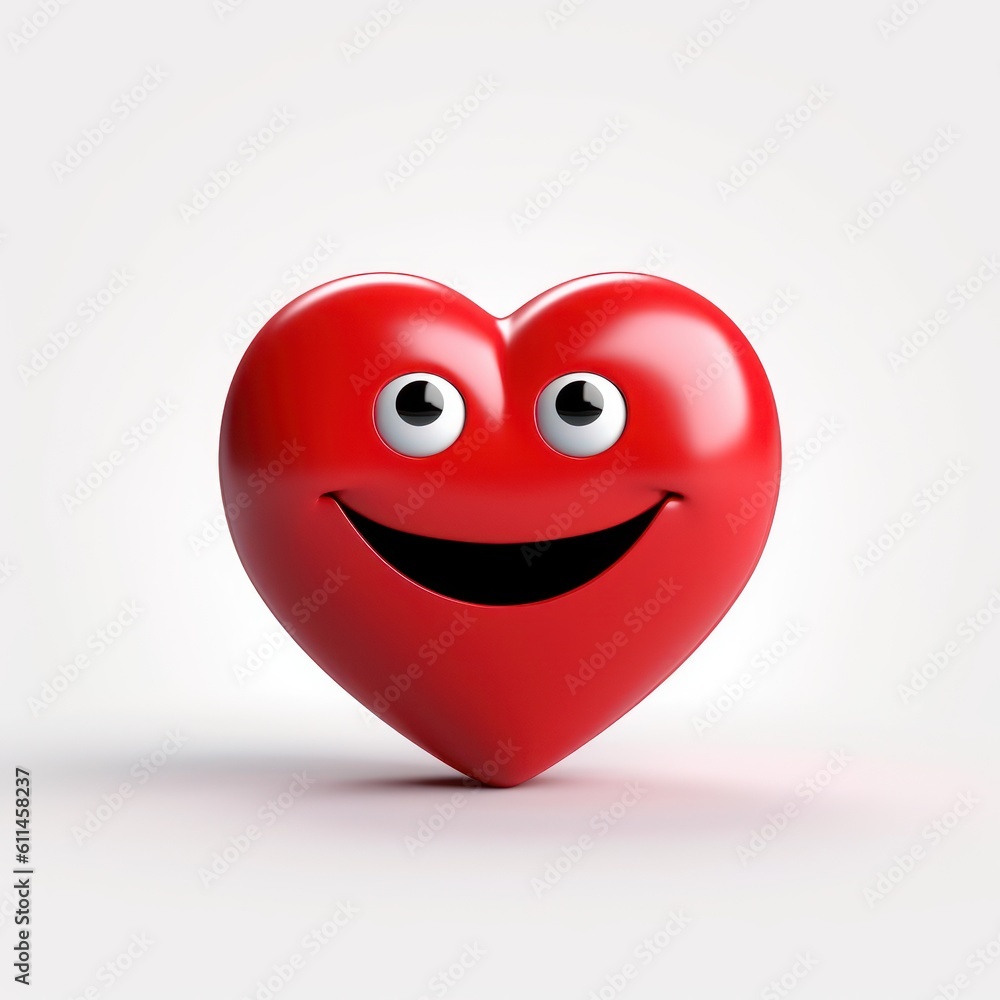 A heart smiling very minimal white background. Generative AI A heart smiling very minimal white background. Generative AI