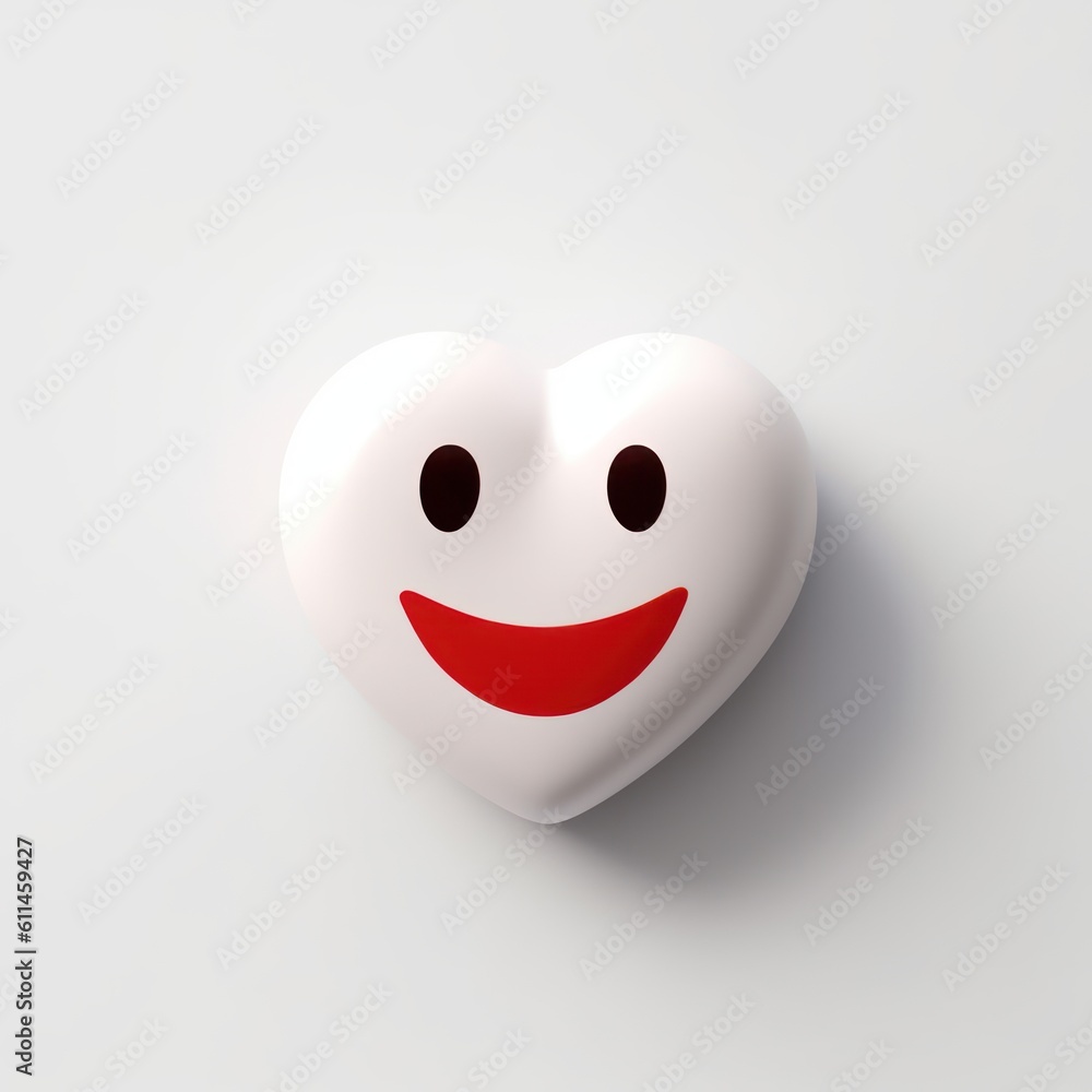 A heart smiling very minimal white background. Generative AI A heart smiling very minimal white background. Generative AI