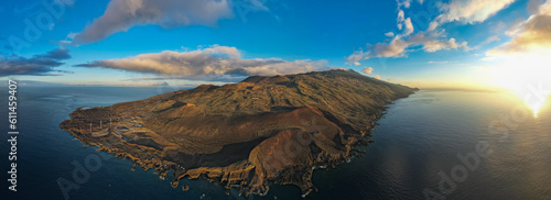 Aerial view of the south side of La Palma Island in the Canary Islands at sunrise photo