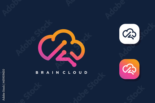 Cloud logo design with creative brain concept and technology