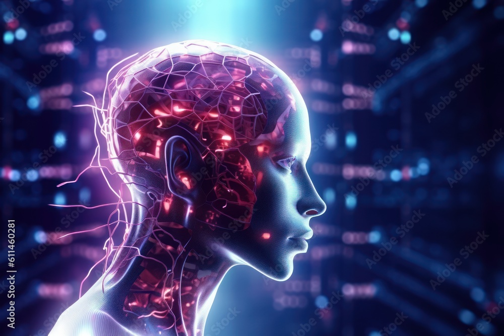 AI of the future smart and glowing cyberspace cyborg brain. Generative AI AI of the future smart and glowing cyberspace cyborg brain. Generative AI