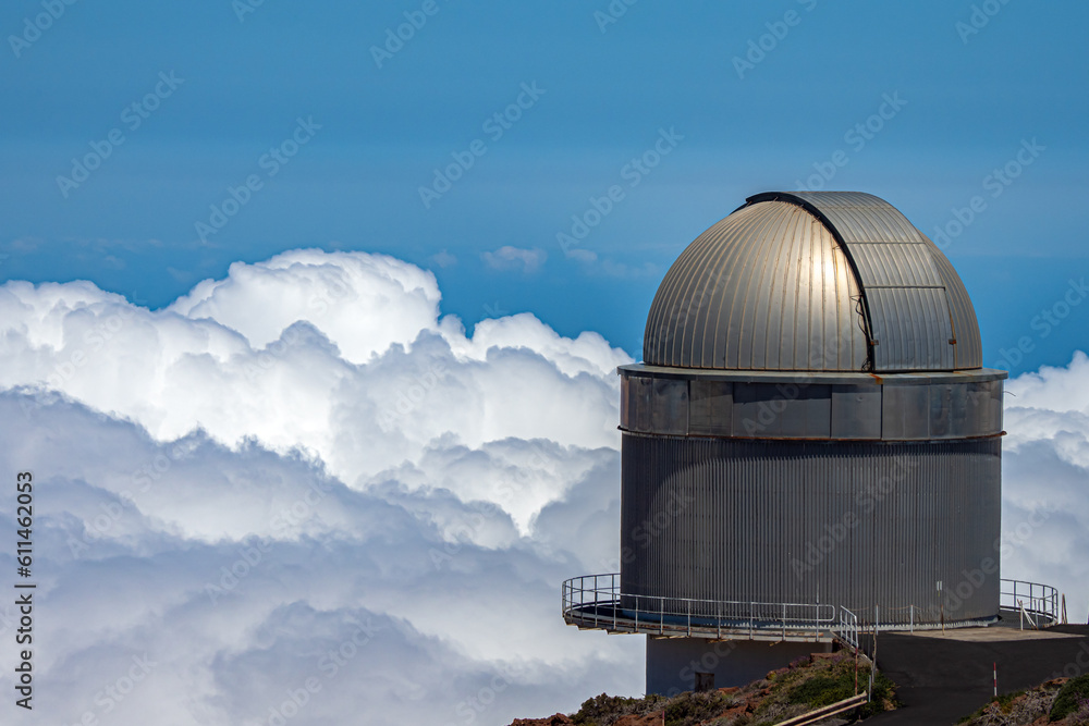 Large telescope at summit of mountain above the clouds - La Palma Canary Islands