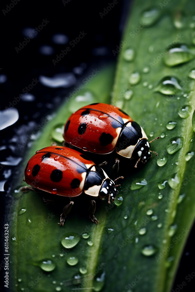 Naklejka premium ladybug on leaf generative AI