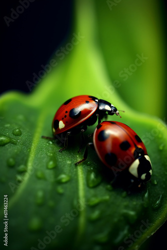 ladybug on green leaf generative AI © soysuwan123