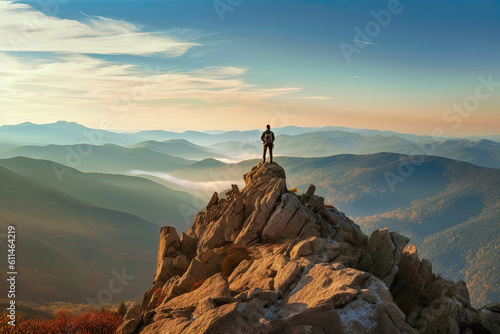 Hiker looking from high summit of the polonic mountains , Travel concept © Jagdel