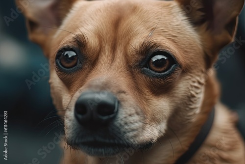 Close up portrait of a cute brown chihuahua dog, Funny dog disgusted face close up, AI Generated