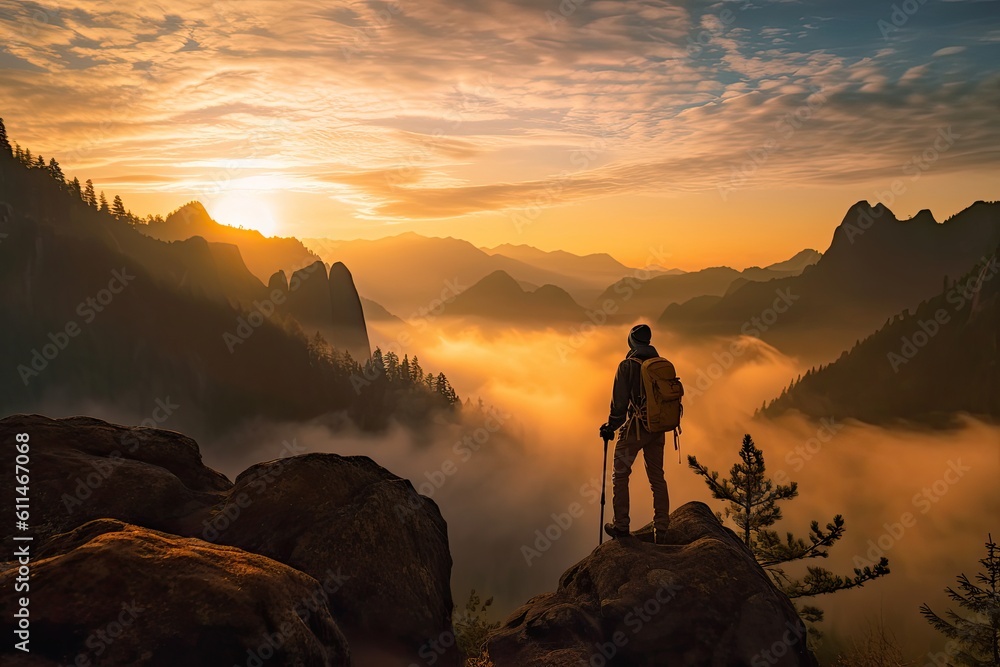 Fototapeta premium Explore the wonders of nature with breathtaking landscapes and majestic mountains, capturing the serenity and awe-inspiring beauty of the outdoors generated AI