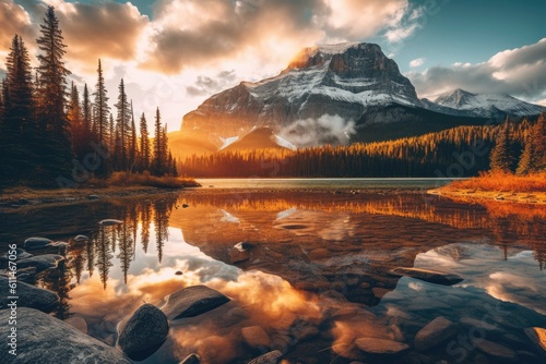 Explore the wonders of nature with breathtaking landscapes and majestic mountains, capturing the serenity and awe-inspiring beauty of the outdoors generated AI
