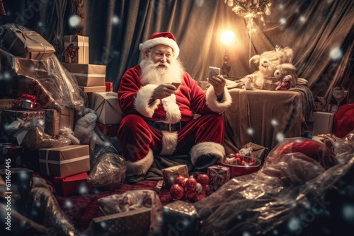 santa claus with christmas gifts - Illustration created with generative ai