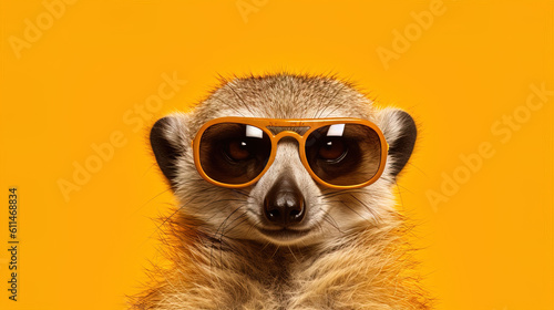 Quirky Little Raccoon Wearing Sunglasses Against an Orange Background - Generative AI