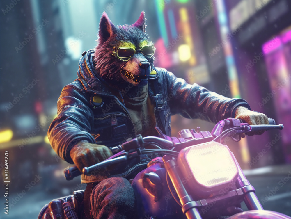 futuristic werewolf cyberpunk riding motorcycles generative AI futuristic werewolf cyberpunk riding motorcycles generative AI
