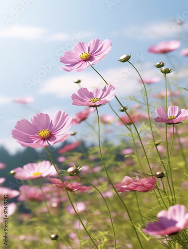pink cosmos flowers in field generative AI