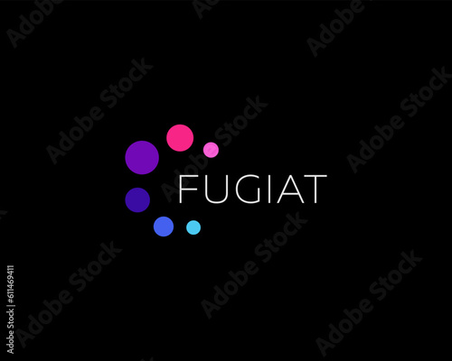 Abstract logo from isolated colorful dots or circles. Creative atom science sign. Universal technology energy concept. Vector illustration.