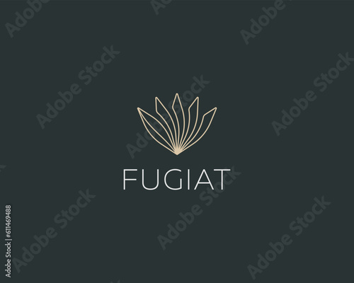 Abstract graceful flower logo. Premium linear beauty salon boutique jewelry. Luxury cosmetics logotype. Vector illustration.