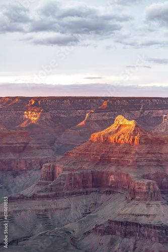 Colorful glowing peaks of the Grand Canyon in Arizona