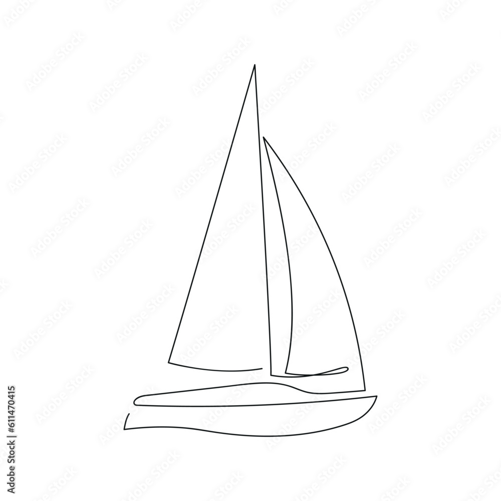 Sailing yacht drawn in one continuous line. One line drawing, minimalism. Vector illustration. Sailing yacht drawn in one continuous line. One line drawing, minimalism. Vector illustration.