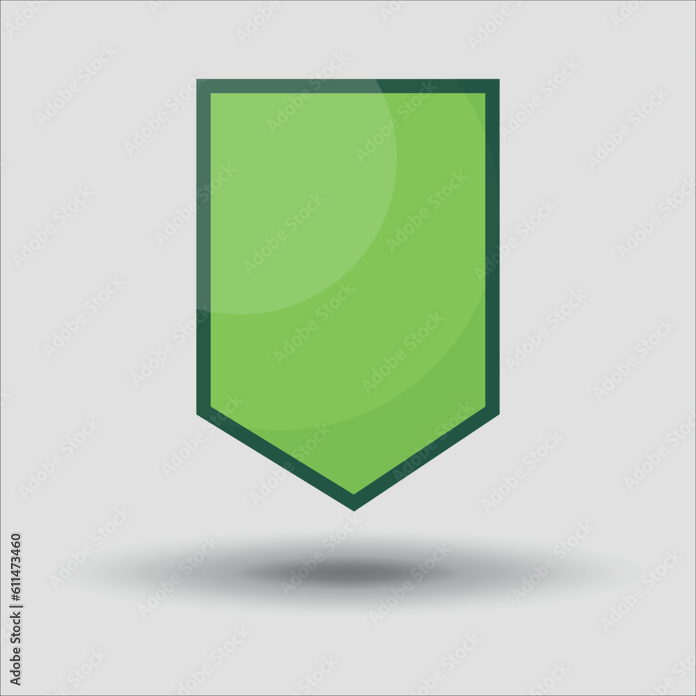 Green shield with highlights and shadows. Vector on gray background Green shield with highlights and shadows. Vector on gray background