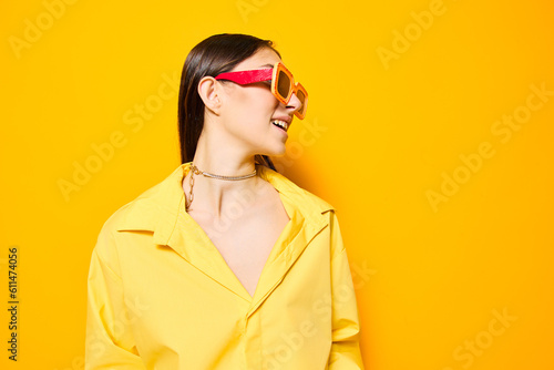 fashion woman young yellow sunglasses lifestyle girl beautiful attractive trendy modern
