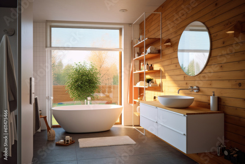 Modern Scandinavian Single Room with Wooden Frame Bathroom