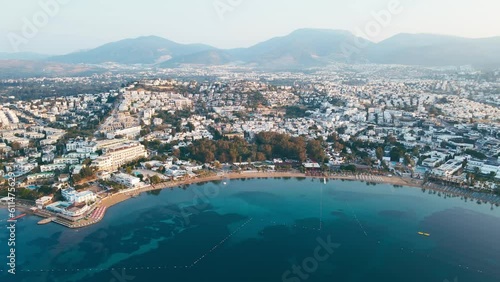 Aerial view of Bodrum is a city on the Bodrum Peninsul in Turkey, resort town on Aegean Turkish riviera photo