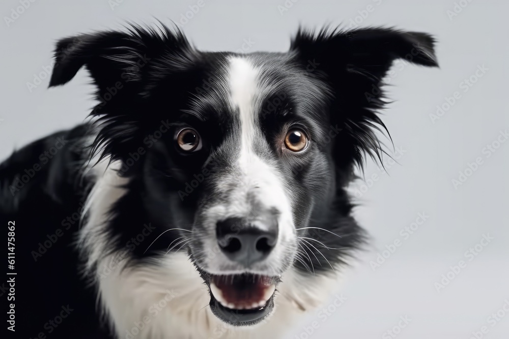 friendly black and white dog staring at the viewer. Generative AI