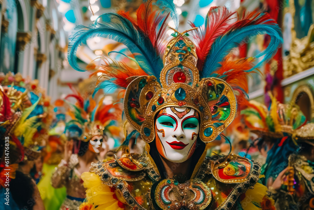 woman in a painted colorful carnival mask generative ai woman in a painted colorful carnival mask generative ai