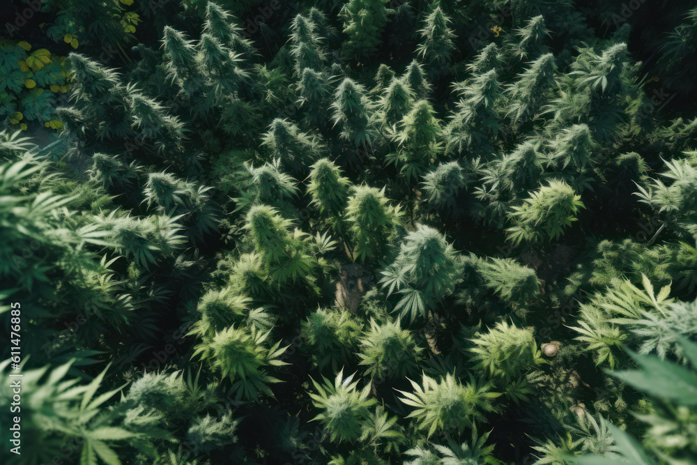 green cannabis plantation field top view .generative ai