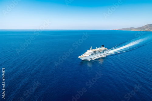 cruise ship in the open ocean top view sea trip generative ai © Poter
