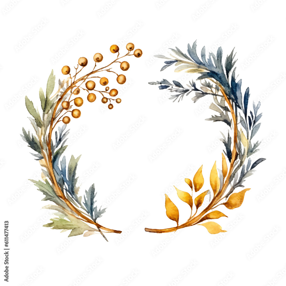 ilex branches with small round in watercolor design isolated against transparent ilex branches with small round in watercolor design isolated against transparent