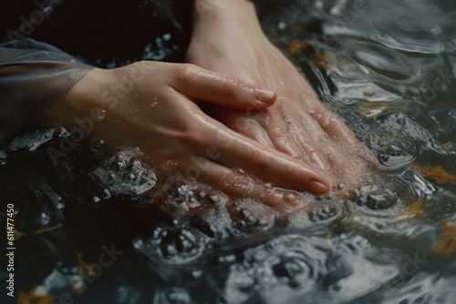 female wash hands in water  beauty care hygiene generative ai