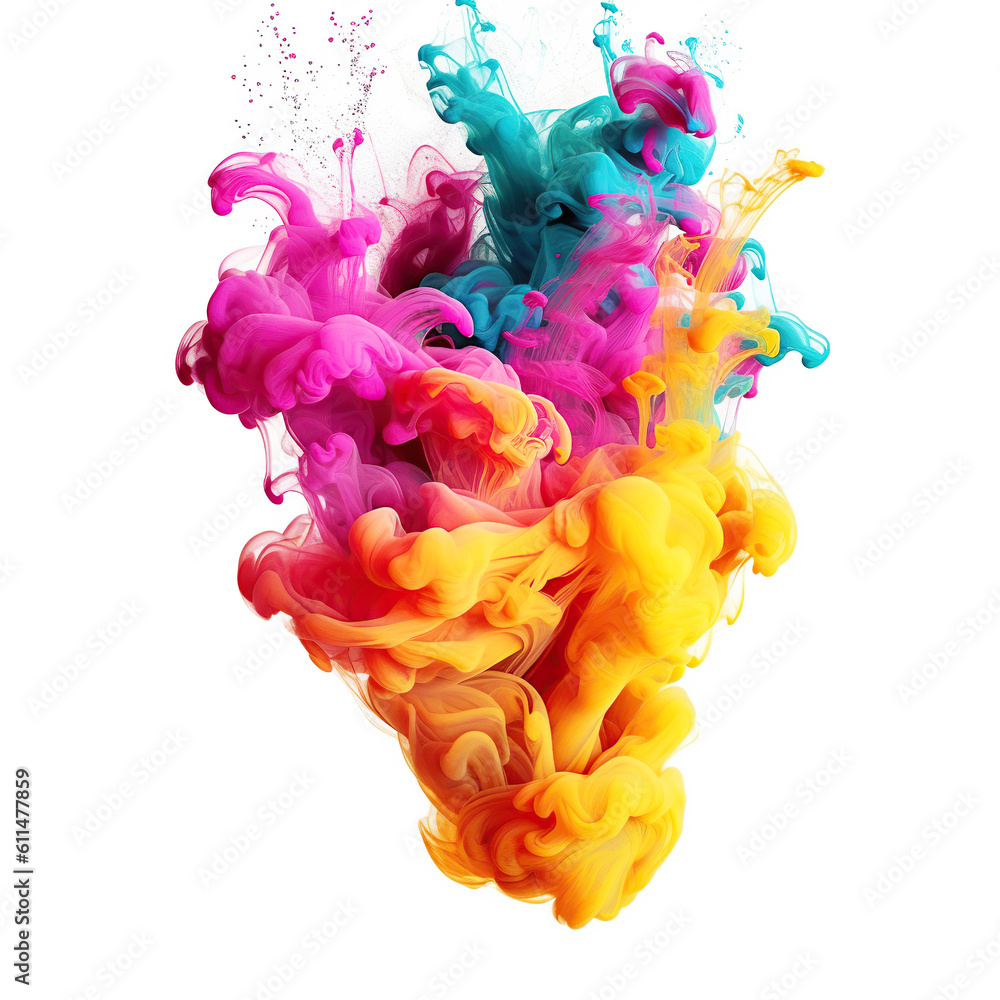 Obraz premium Rainbow of Acrylic Ink in Water. Color Explosion on a white background. Colorful explode, Generative AI