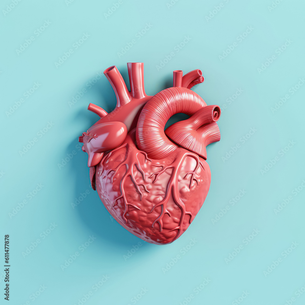 Naklejka premium Illustration of a heart on a pastel background in a creative form. Health and medical concept, taking care of health and circulatory system like heart. Generative Ai, Ai.