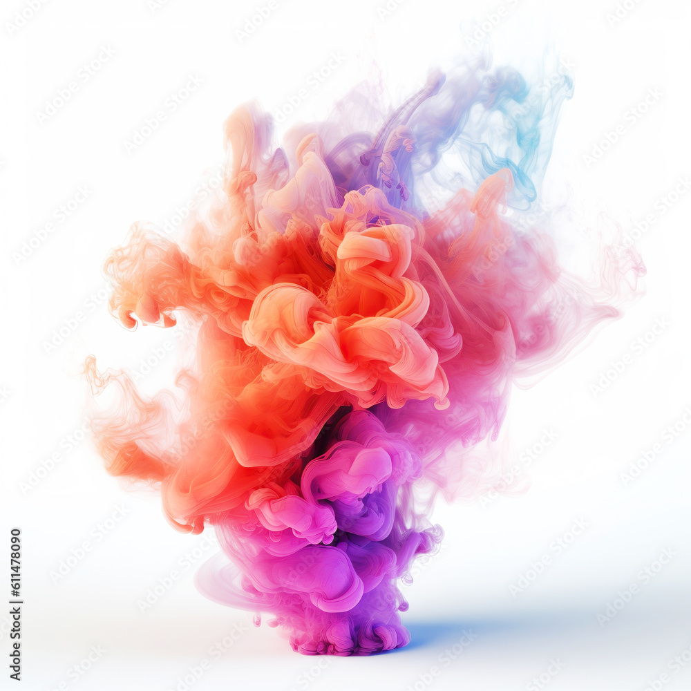 Fototapeta premium Rainbow of Acrylic Ink in Water. Color Explosion on a white background. Colorful explode, Generative AI