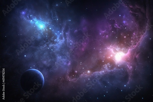 colorful space scene with planets and stars. Generative AI