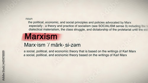 The Word Marxism Red Highlighted in a Dictionary Animation photo