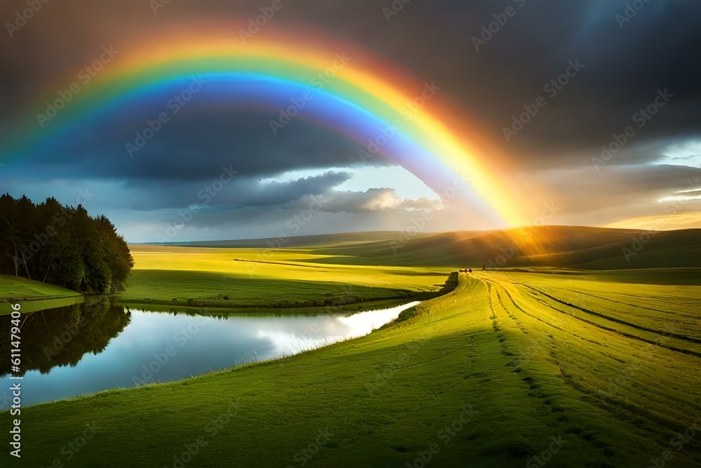 Obraz premium sunrise over the mountains.green forest in the forest.