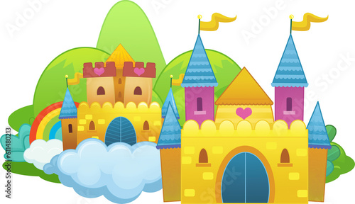 Fototapeta Naklejka Na Ścianę i Meble -  cartoon beautiful and colorful medieval castle isolated illustration for childern