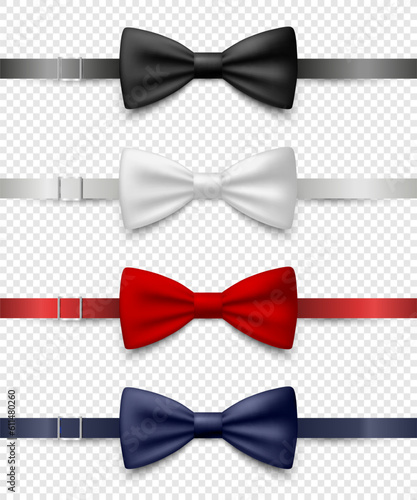 Fotografie, Tablou Vector 3d Realistic Blue, Black, Red, White Bow Tie Icon Set Closeup Isolated