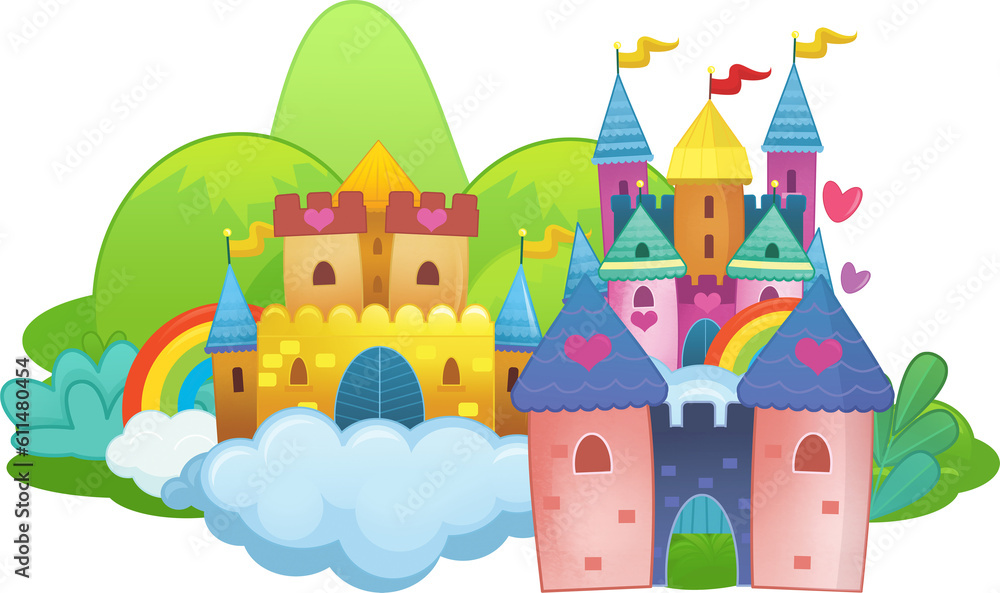 cartoon beautiful and colorful medieval castle isolated illustration for childern cartoon beautiful and colorful medieval castle isolated illustration for childern