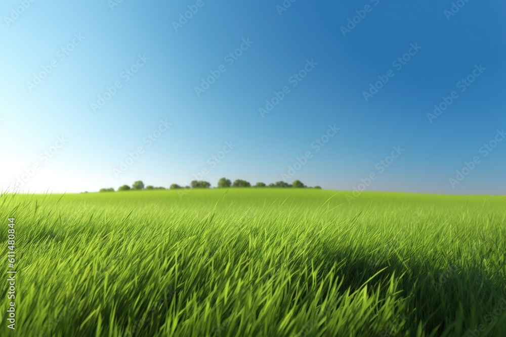 peaceful countryside landscape with green fields and distant trees. Generative AI