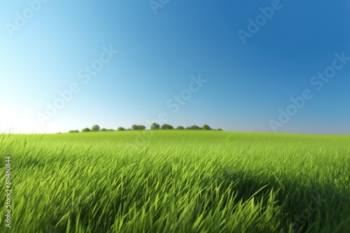 peaceful countryside landscape with green fields and distant trees. Generative AI