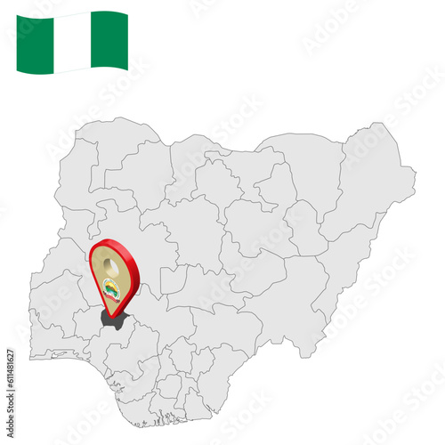 Location Ekiti State on map Nigeria. 3d Ekiti  location sign. Flag of Nigeria. Quality map with  States of Nigeria for your web site design, logo, app, UI. Stock vector. EPS10. photo